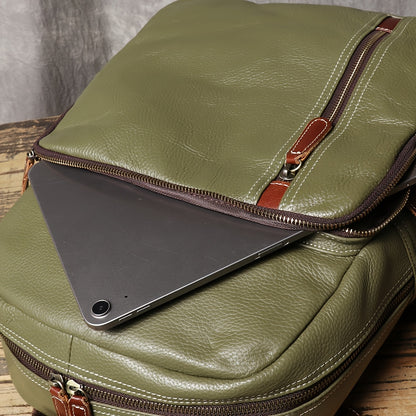 Unisex Ultra Soft Army Green Leather Work Backpack