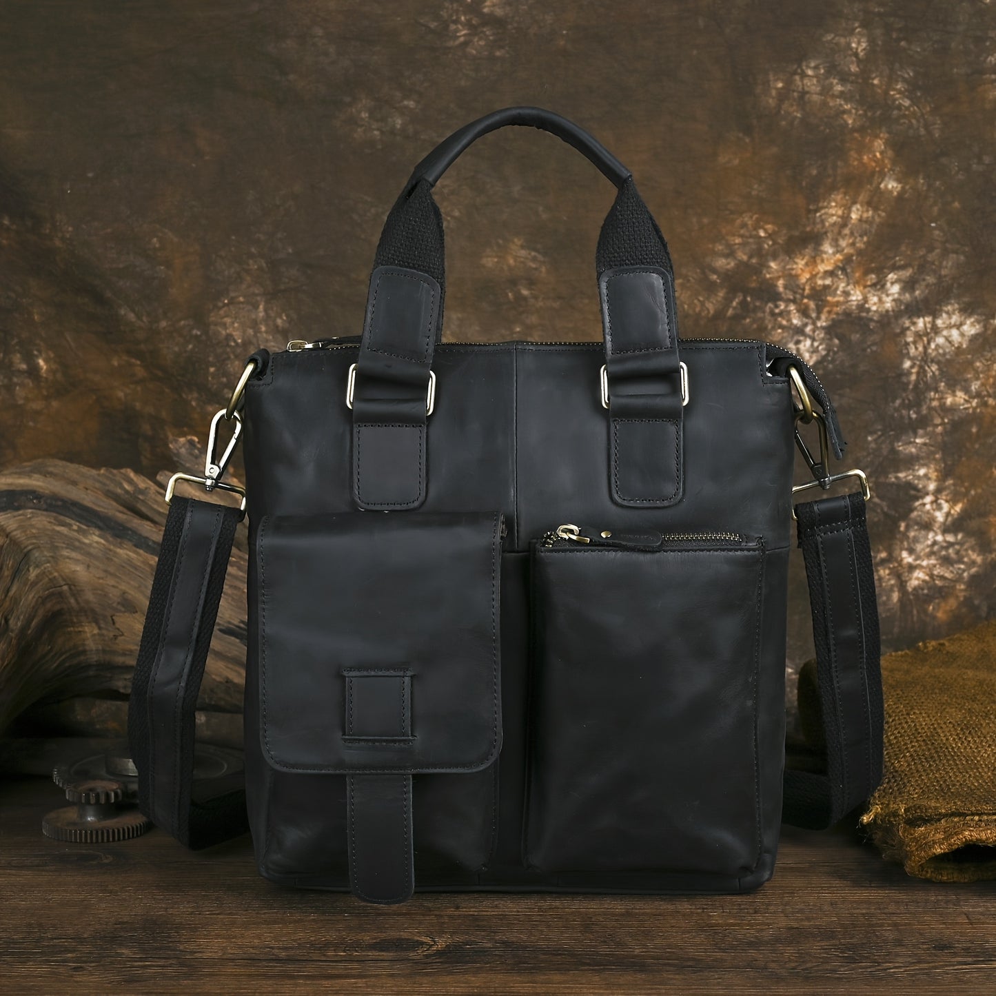Unisex Crazy Leather Vertical Laptop Bag