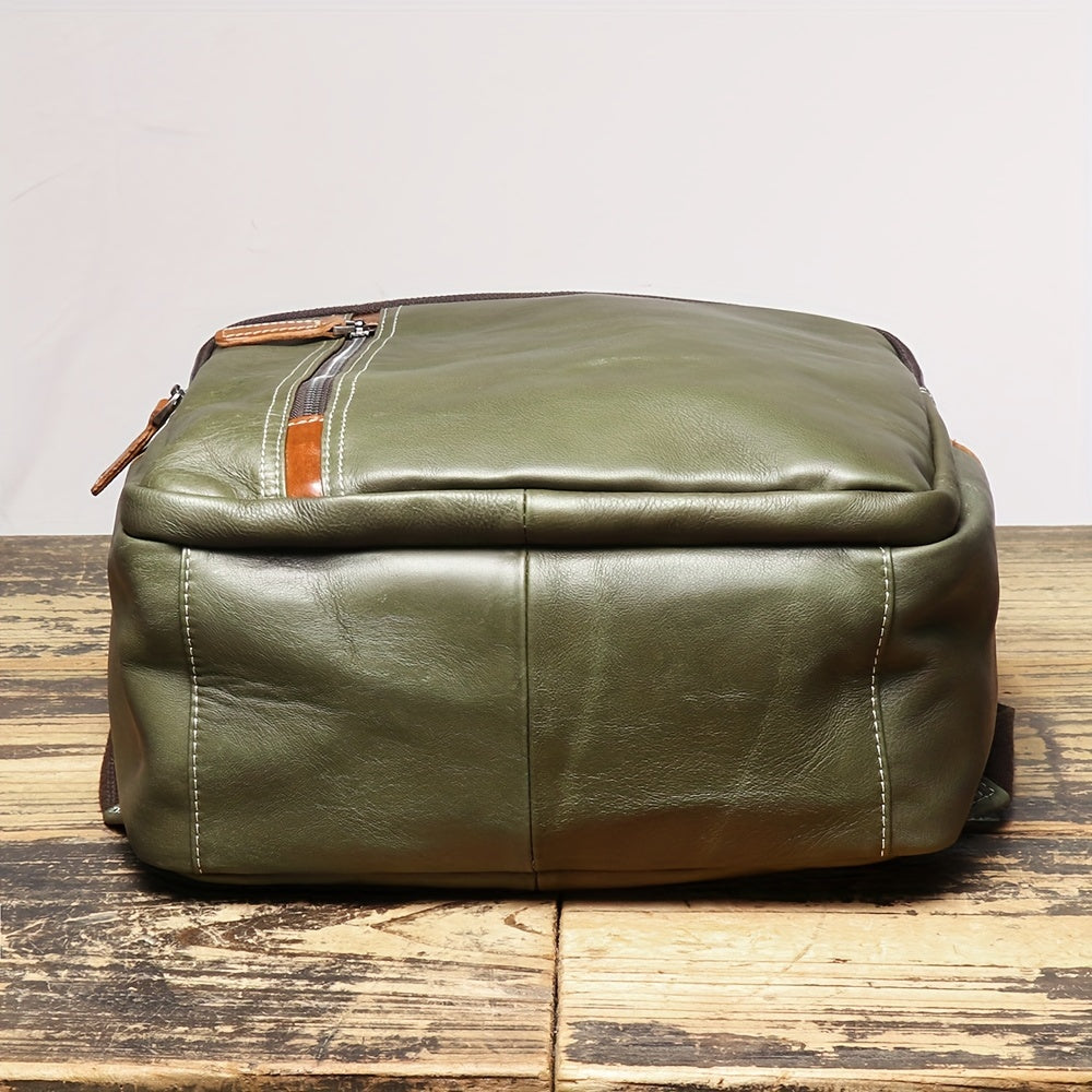 Unisex Ultra Soft Army Green Leather Work Backpack