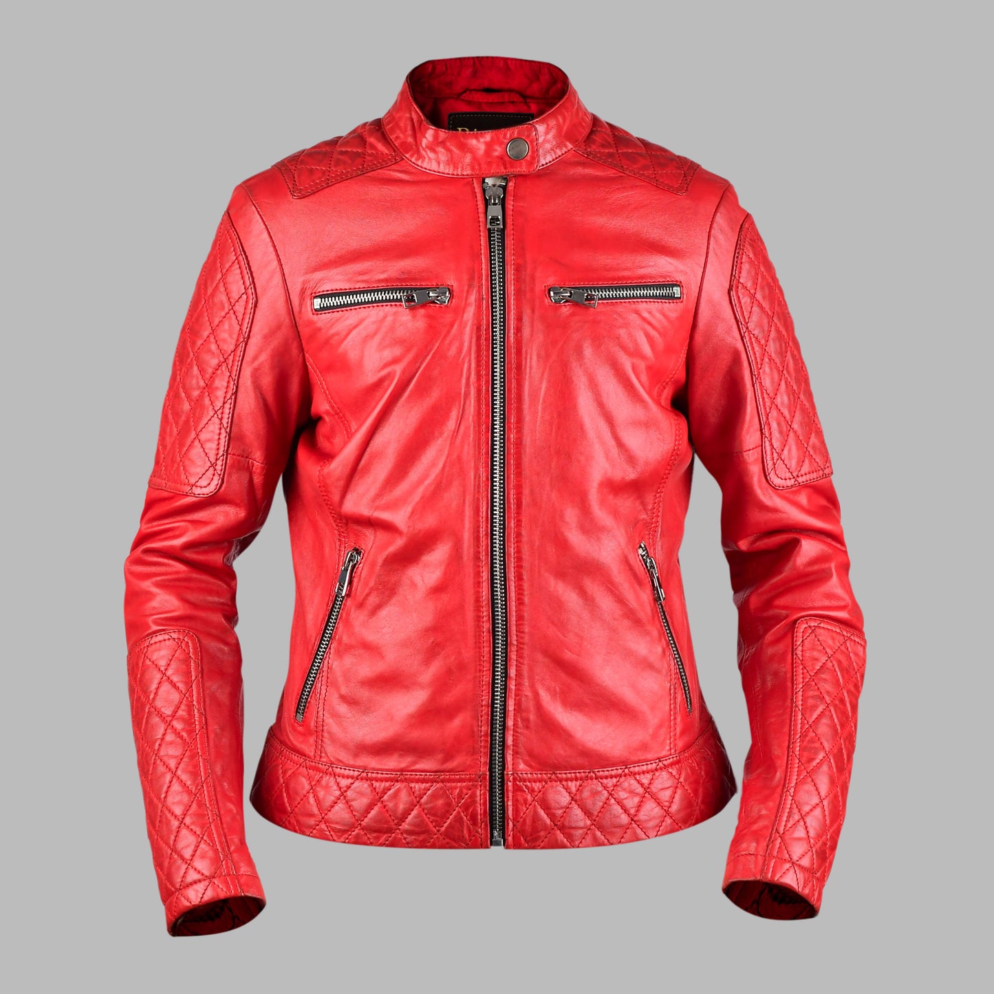 Red leather biker jacket For Womens