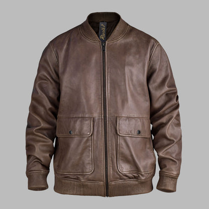 Brown Leather Bomber Jacket For Men