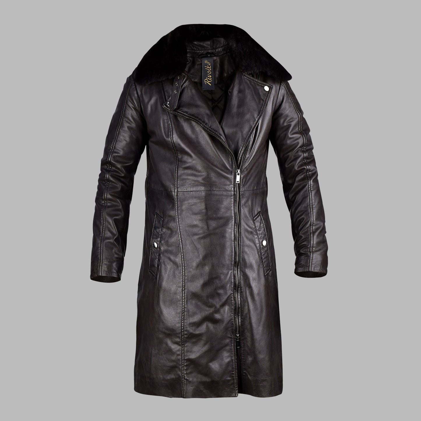 Long Black Leather Coats For Mens With Fur Collar
