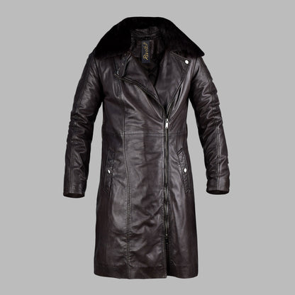 Long Black Leather Coats For Mens With Fur Collar