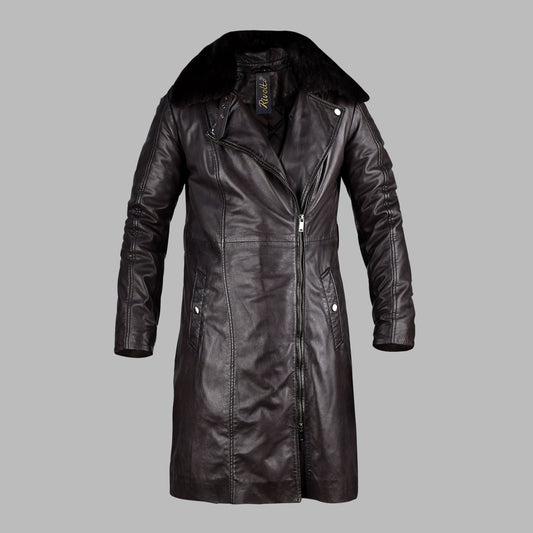 Long Black Leather Coats For Mens With Fur Collar