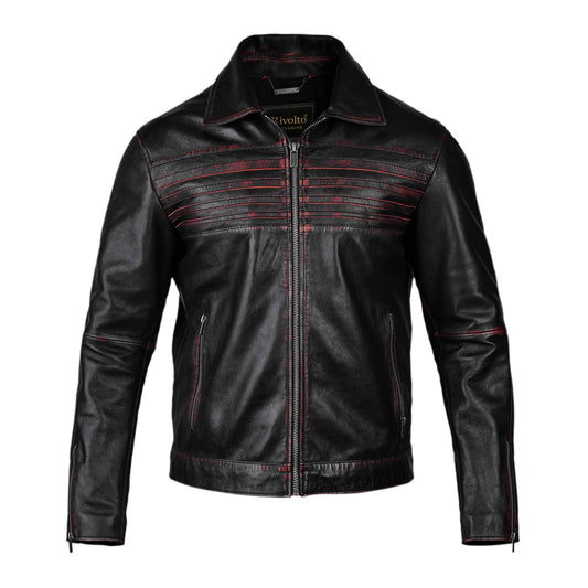Waxed Biker Leather Jacket For Mens