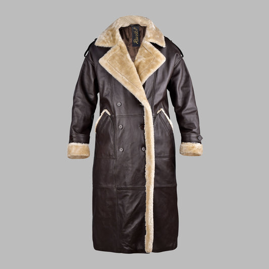 Brown Sheepskin Long Leather Coat With Fur Womens