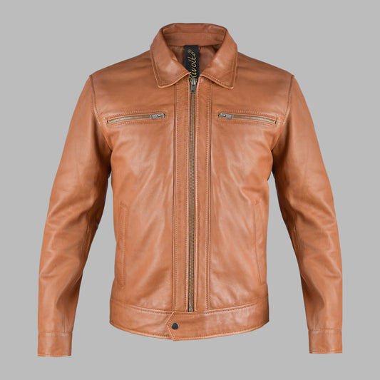 Brown Leather Biker Jacket For Mens