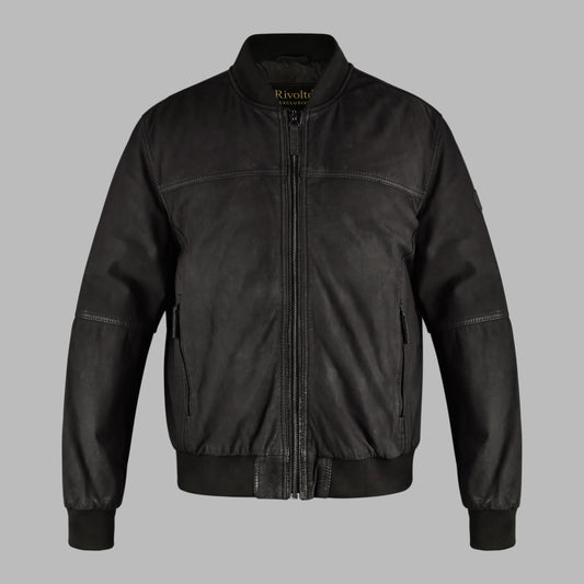 Black Suede Bomber Leather Jacket