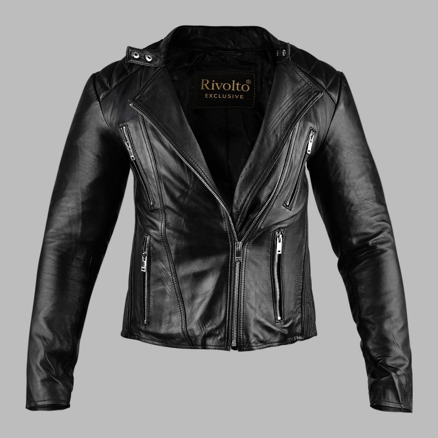 Womens Black Leather Motorcycle Riding Jacket