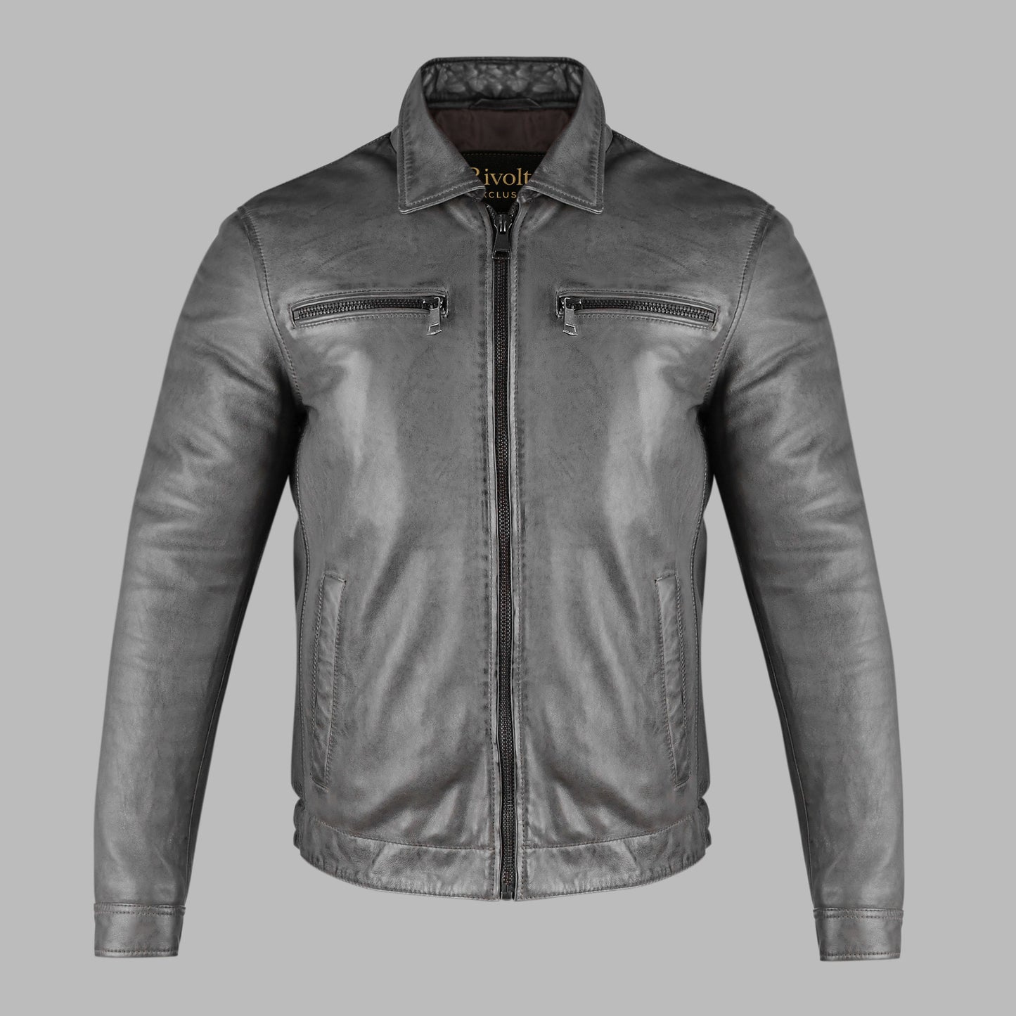 Grey Biker Leather Jacket For Mens