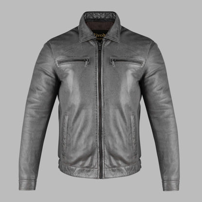 Grey Biker Leather Jacket For Mens