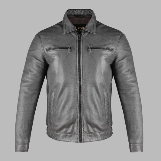 Grey Biker Leather Jacket For Mens