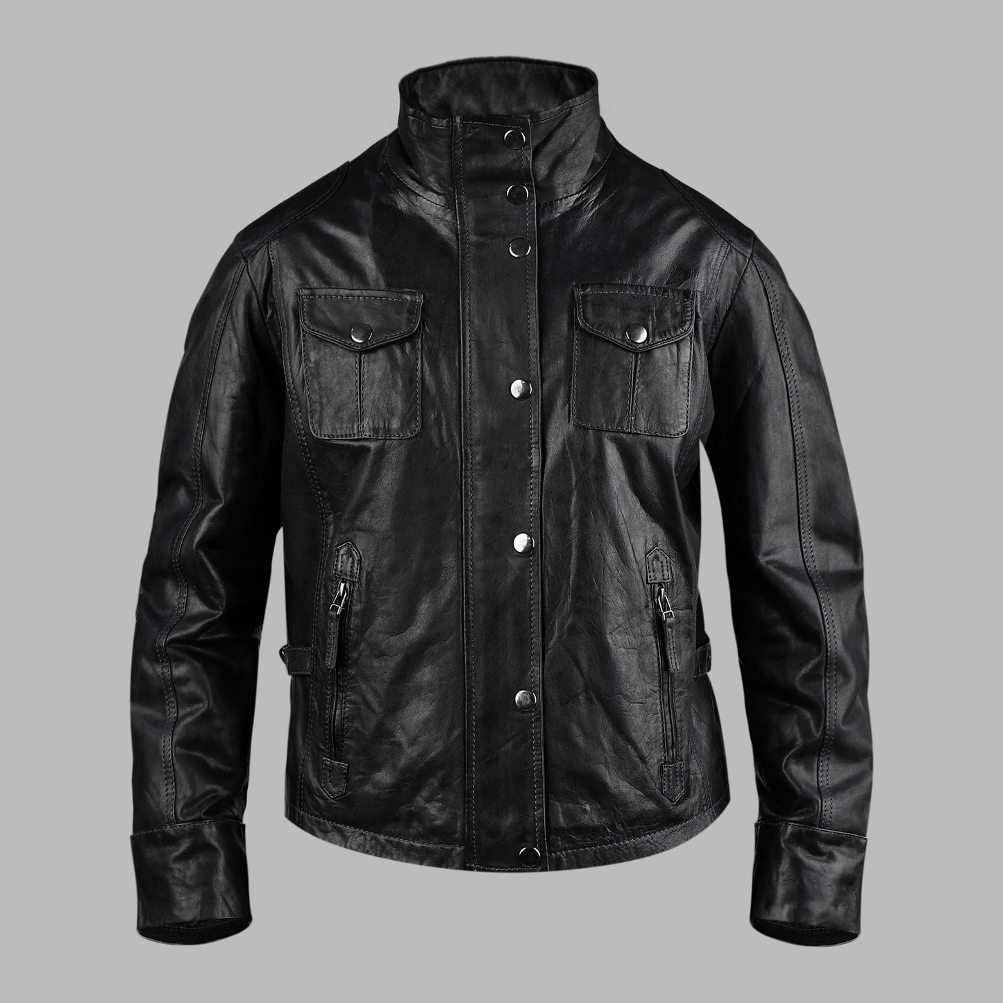 Black Real Leather Biker Jacket