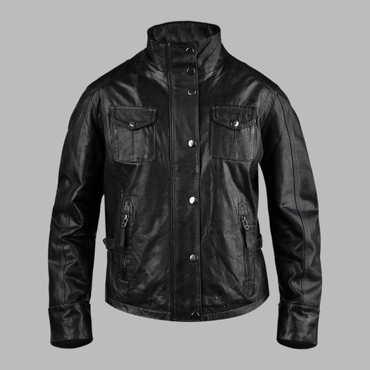 Black Real Leather Biker Jacket