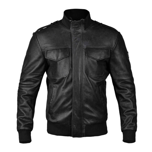 B3 Black Bomber Leather Jacket for Men