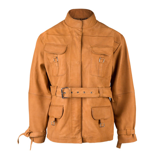 Tan Brown Leather Trench Coat For Women