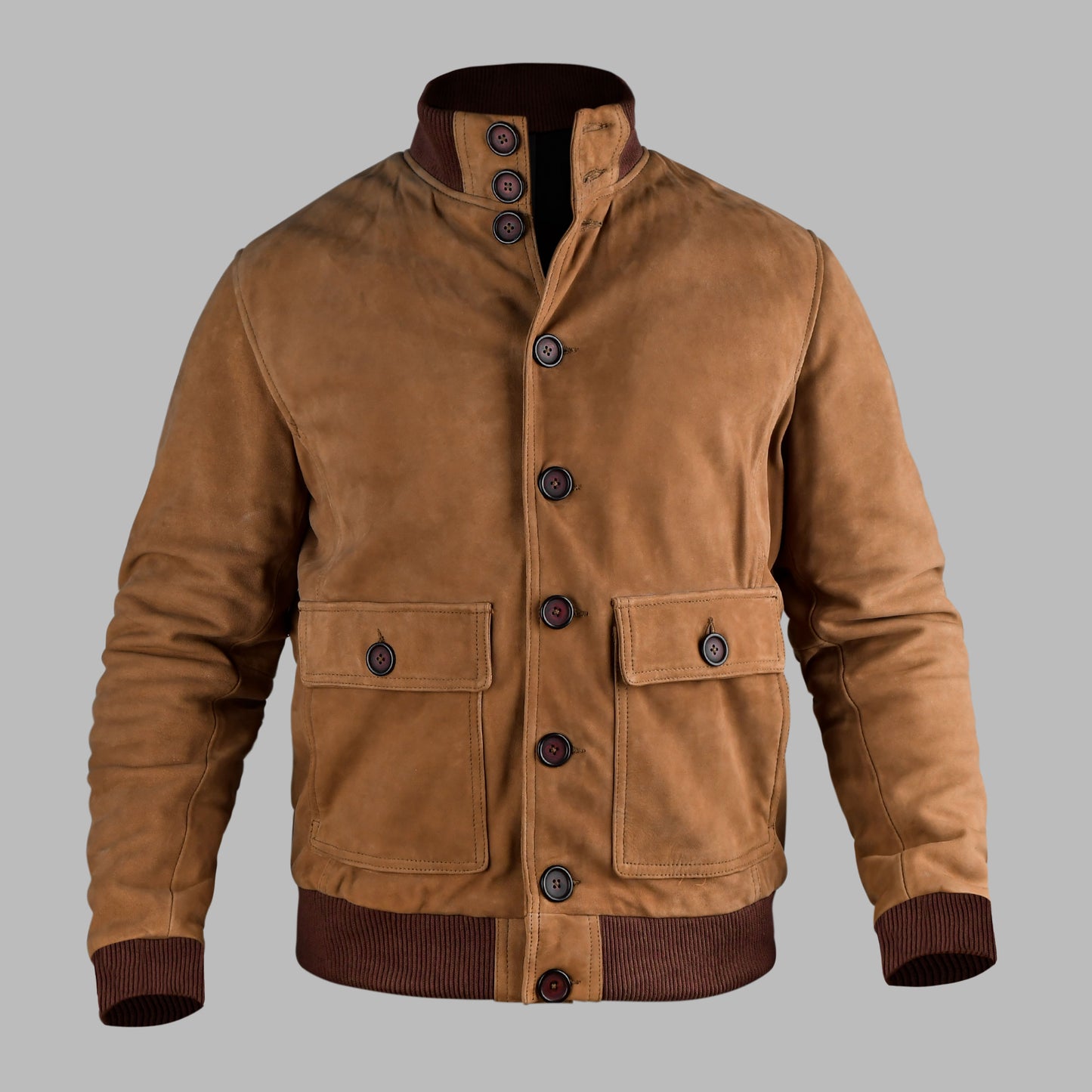 Brown Suede Bomber Jacket For Men