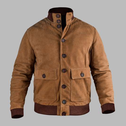 Brown Suede Bomber Jacket For Men