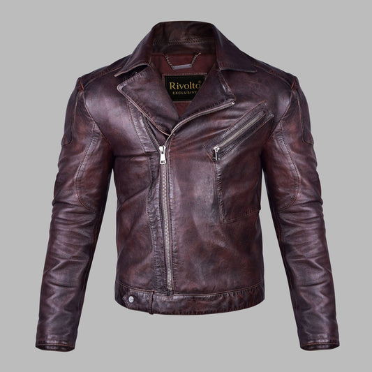 Distressed Burgundy Leather Jacket for Men