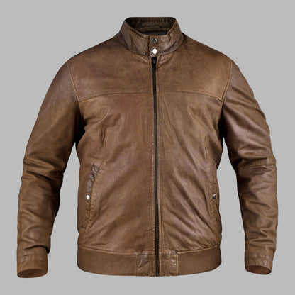 Brown Leather Bomber Motorcycle Jacket