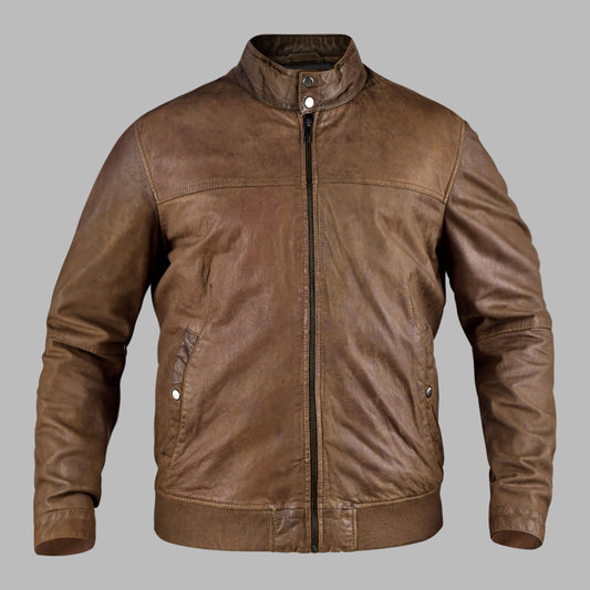 Brown Leather Bomber Motorcycle Jacket