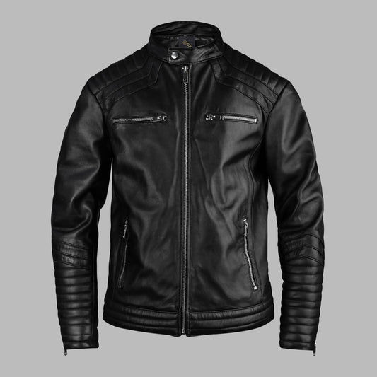 Quilted Leather Jacket Black For Mens