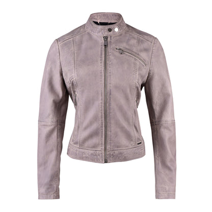 Grey Classsic Biker Leather Jacket For Womens