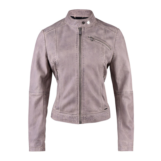 Grey Classsic Biker Leather Jacket For Womens