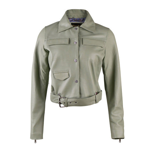 Women Spanish Gray Biker Leather Jacket