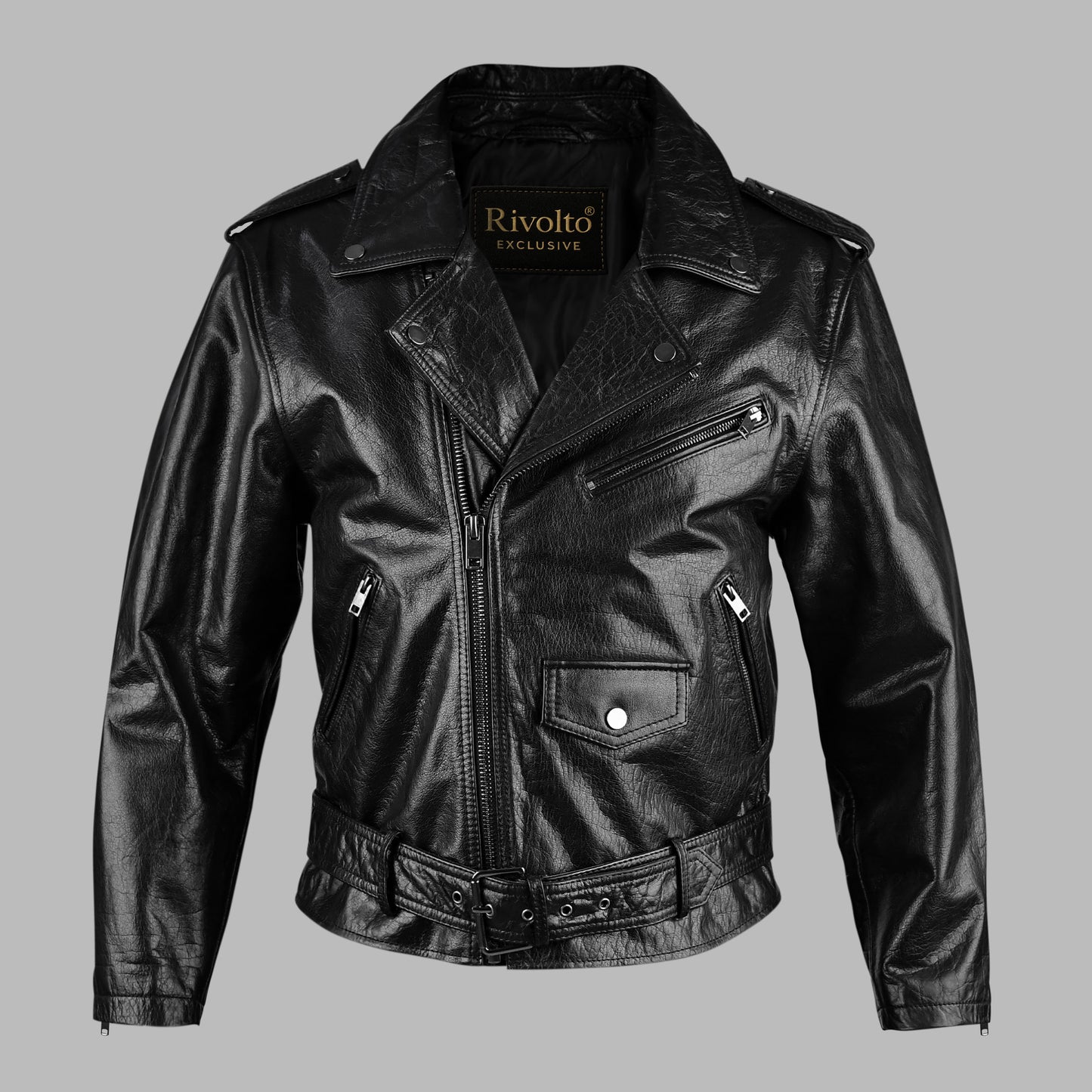 Distressed Black Motorcycle Leather Jacket