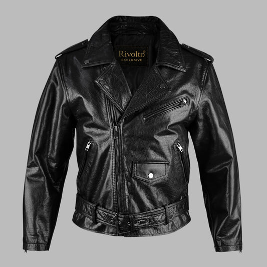 Distressed Black Motorcycle Leather Jacket