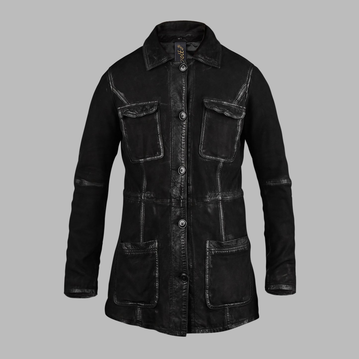 Suede Black Leather Trench Coat