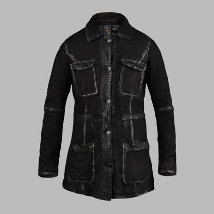 Suede Black Leather Trench Coat