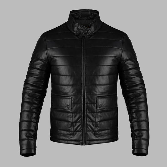 Mens Black Down Leather Jacket