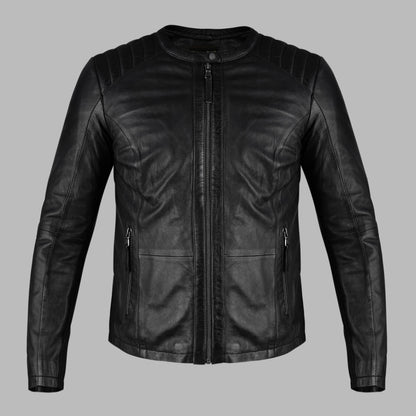 Black leather jacket on a gray background