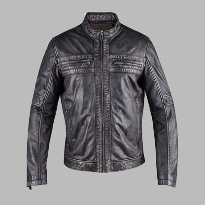 Vintage Black Leather Biker Jacket for Men