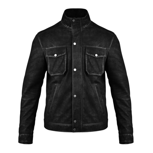 Mens Trucker Black Suede Leather Jacket