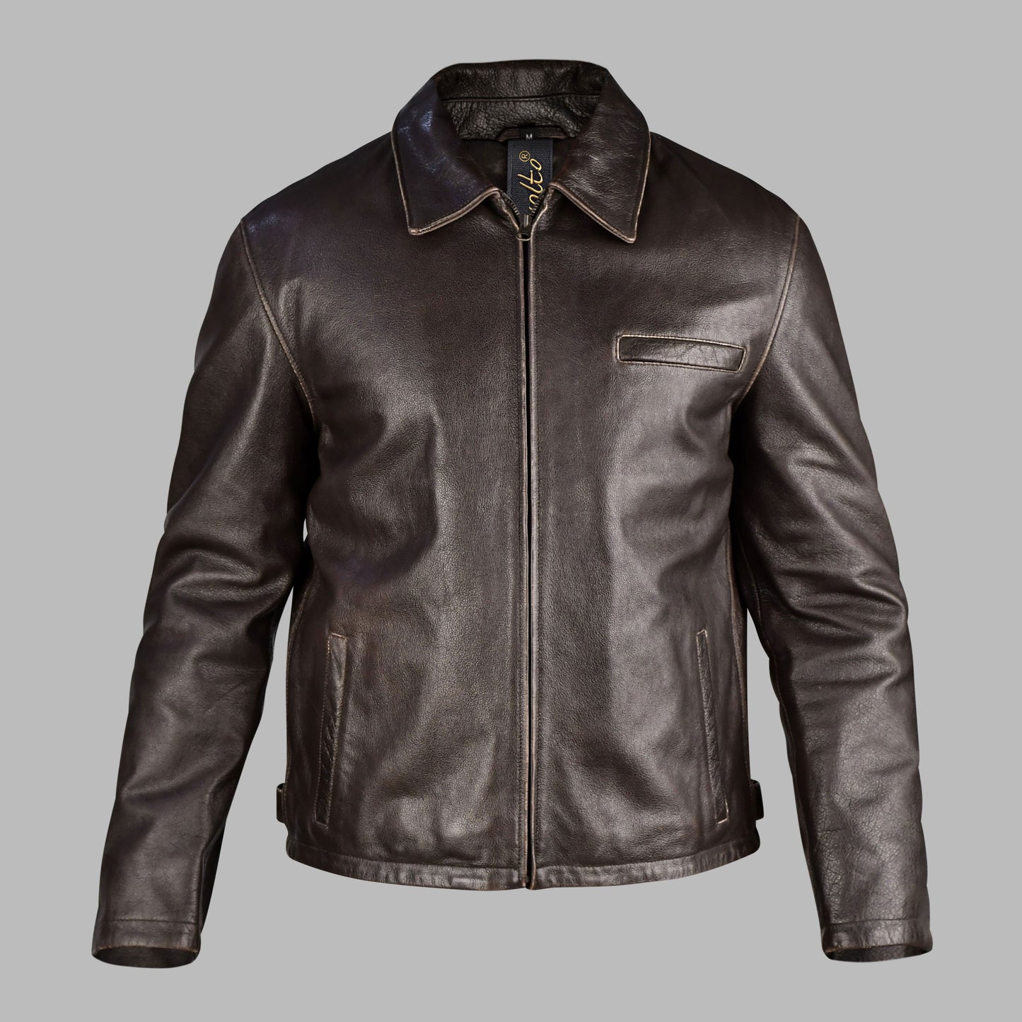 Dark Brown Vintage Leather Biker Jacket