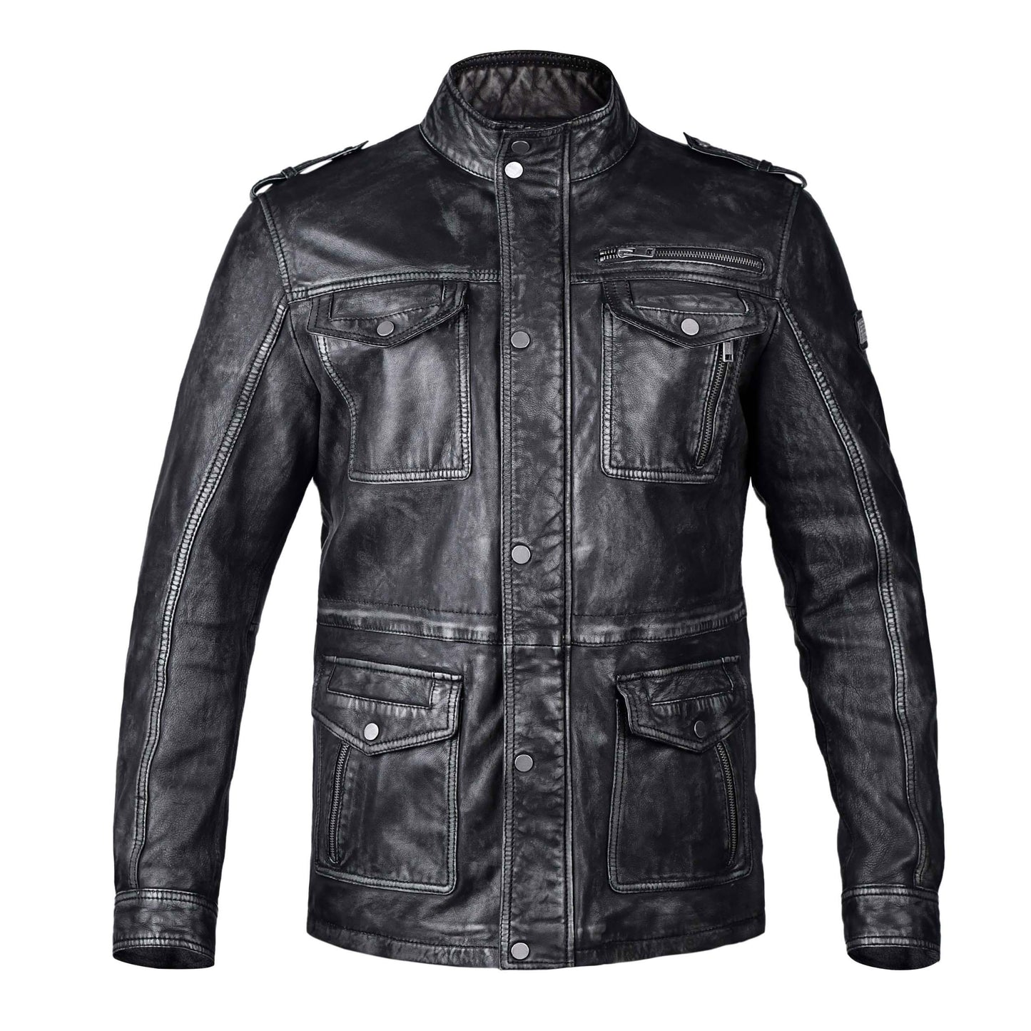 Mens Aviator Black Long Leather Jacket