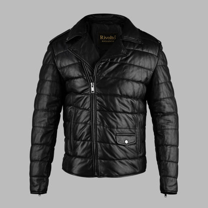 Exclusive Mens Collared Puffer Leather Jacket