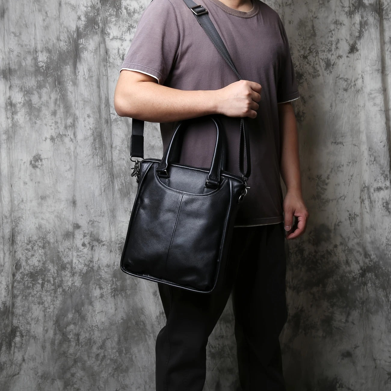 Unisex Ultra Soft Leather Vertical Laptop Bag