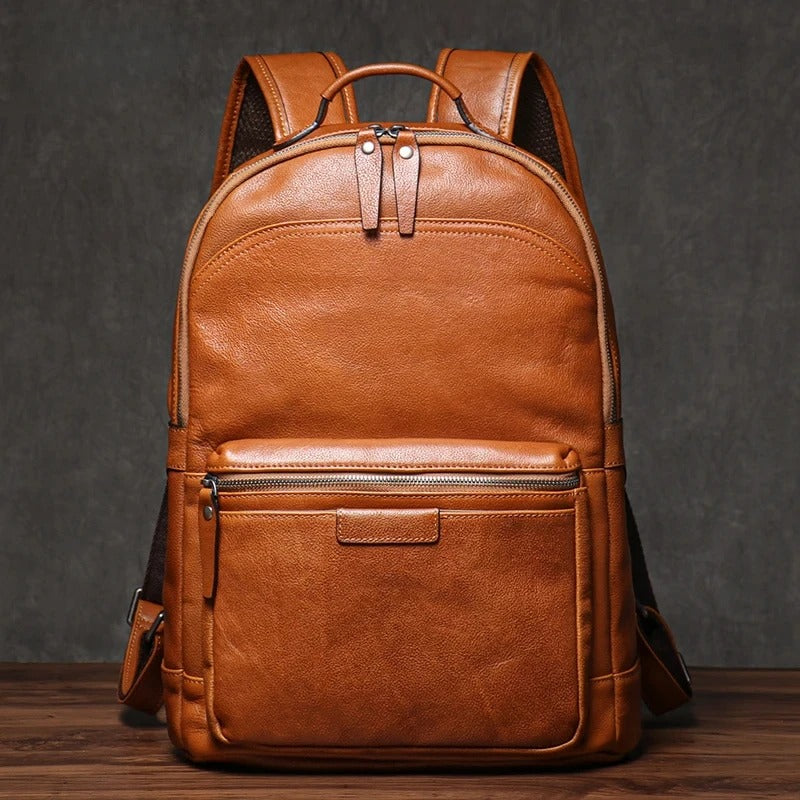 Unisex Large Capacity Brown Leather Business Backpack