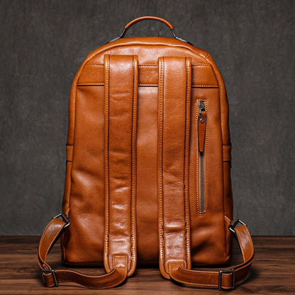 Unisex Large Capacity Brown Leather Business Backpack