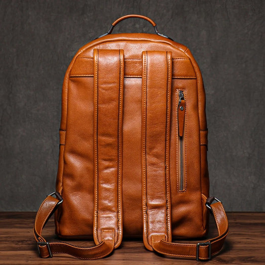 Unisex Large Capacity Brown Leather Business Backpack