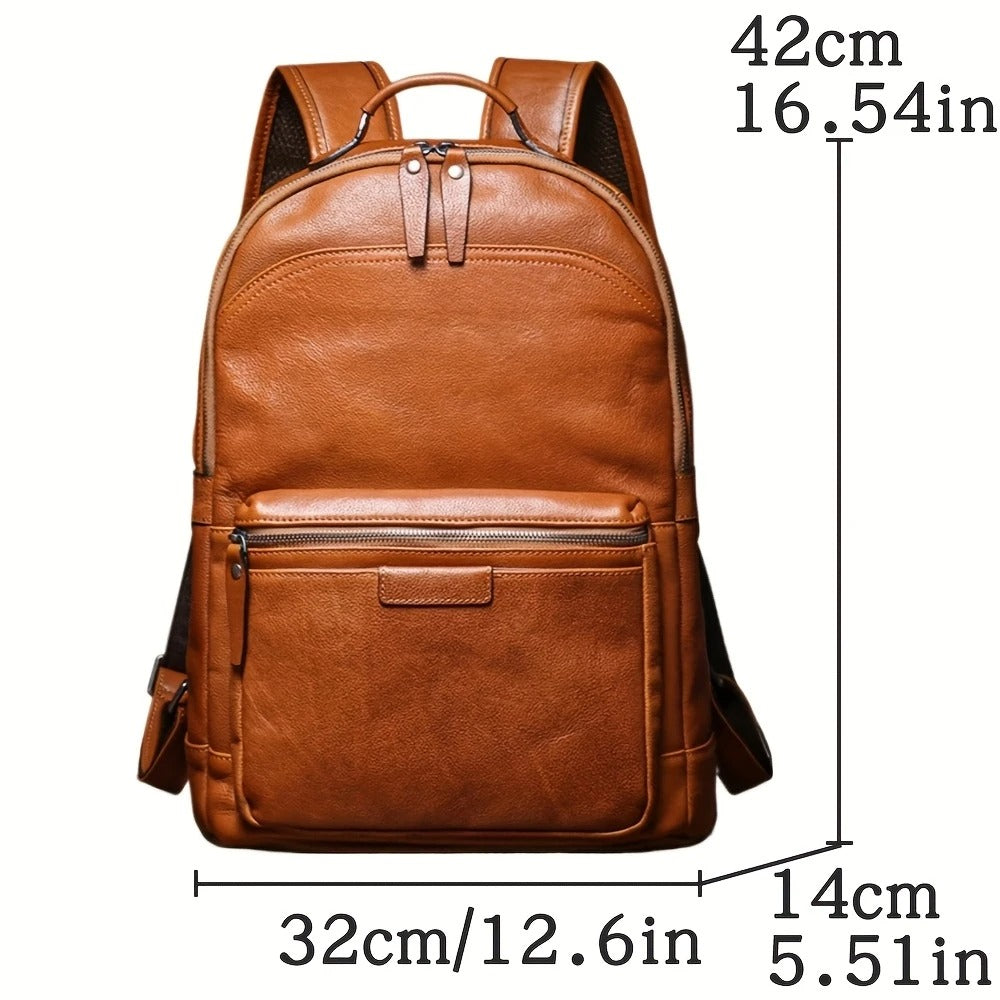 Unisex Large Capacity Brown Leather Business Backpack