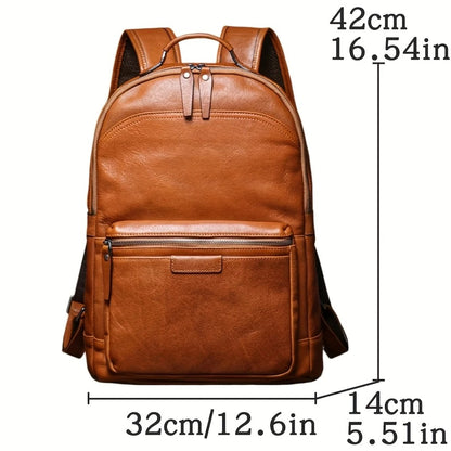 Unisex Large Capacity Brown Leather Business Backpack
