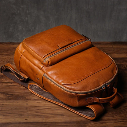 Unisex Large Capacity Brown Leather Business Backpack