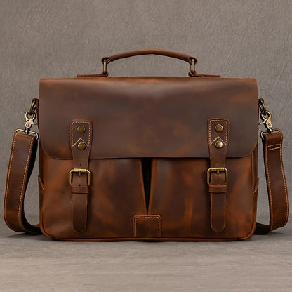 Top Layer Mens Leather Laptop Satchel Bag