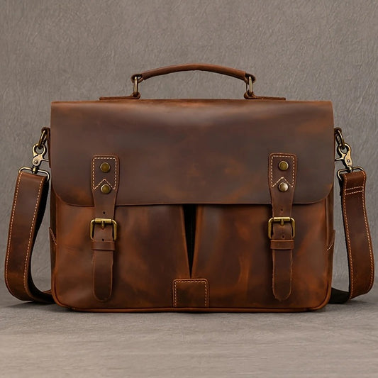 Top Layer Mens Leather Laptop Satchel Bag
