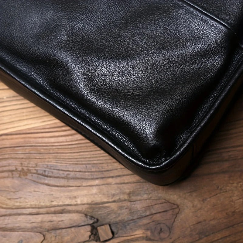 Unisex Ultra Soft Leather Vertical Laptop Bag